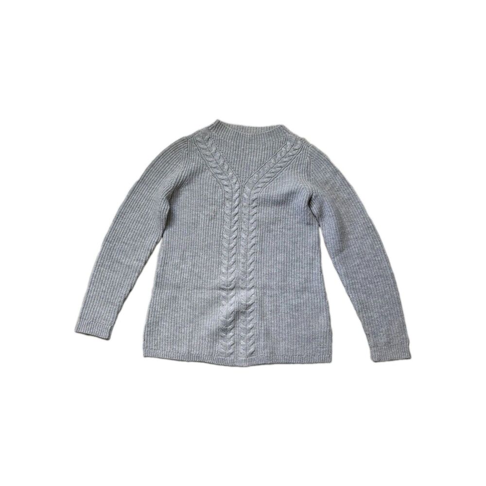 Talbots Women's Small Gray Cable Knit Sweater Mock Neck Lambswool Pullover GUC